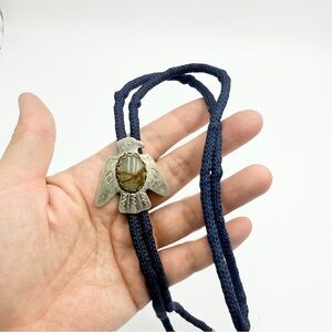 Vintage Southwest Eagle Bolo Tie with Braided Cord and Silver-Tone Slide